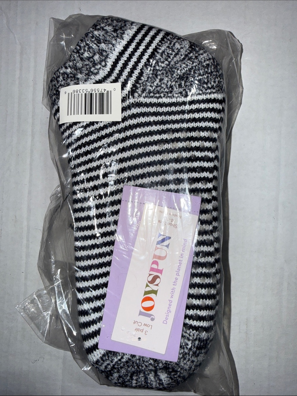 Joyspun Women's Low-Cut No-Show Socks — Black & White Stripe